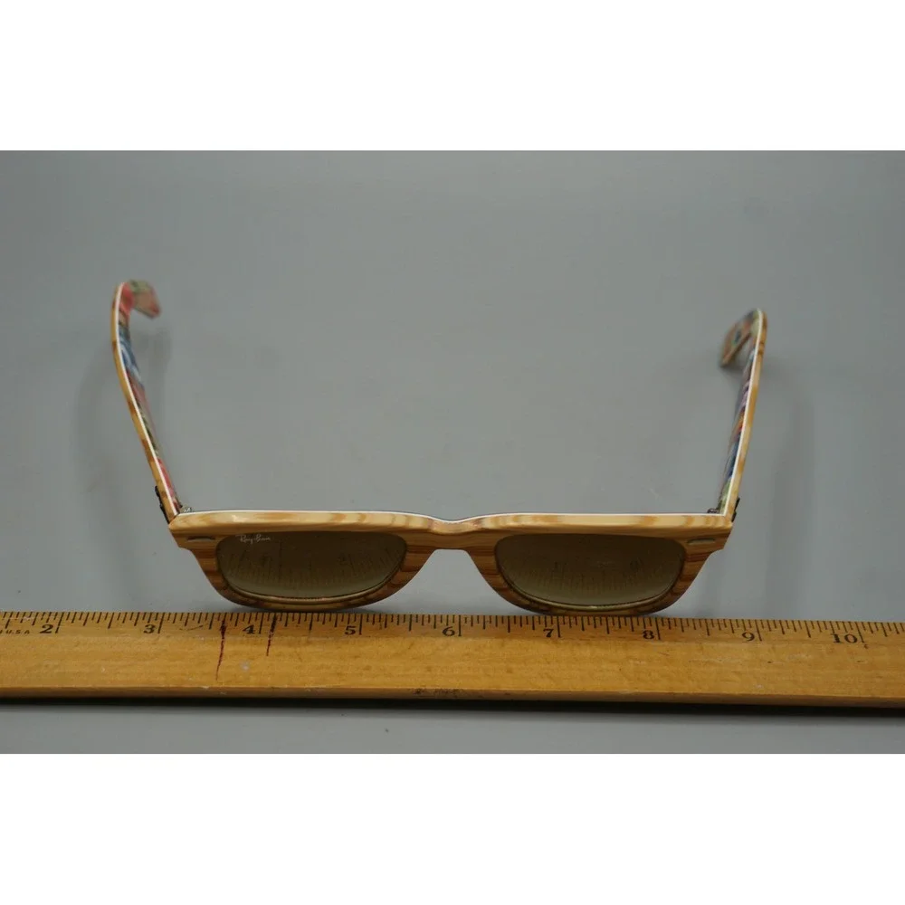 Ray-Ban Wayfarer RB2140 1139/85 Wood Grain Floral Print Sunglasses Brown Tan